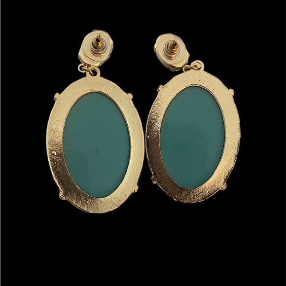 ASIAN TURQUOISE DROP EARRINGS WITH PAINTED BIRD AND FLOWER THEME - Picture 5 of 6